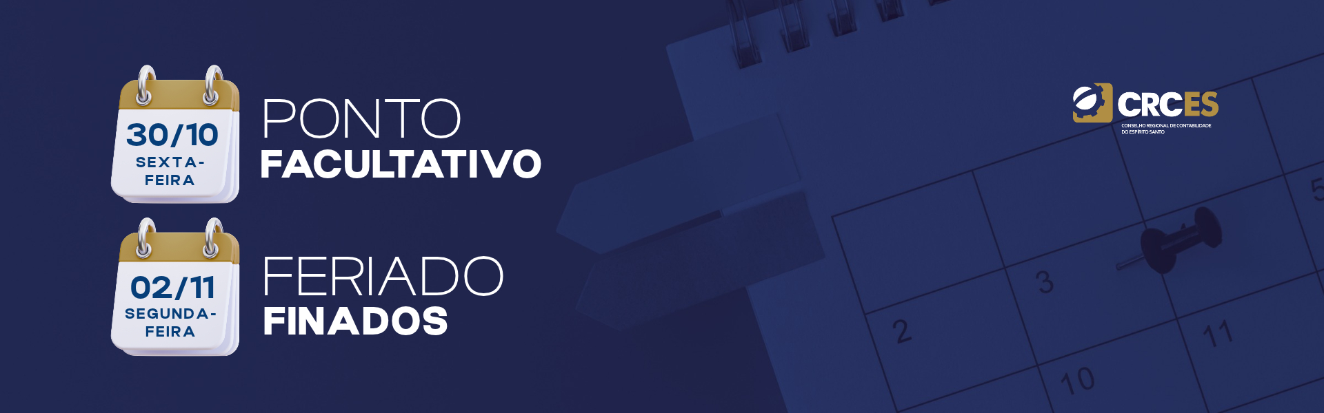 CRCES não terá expediente nos dias 30 de outubro e 2 de novembro