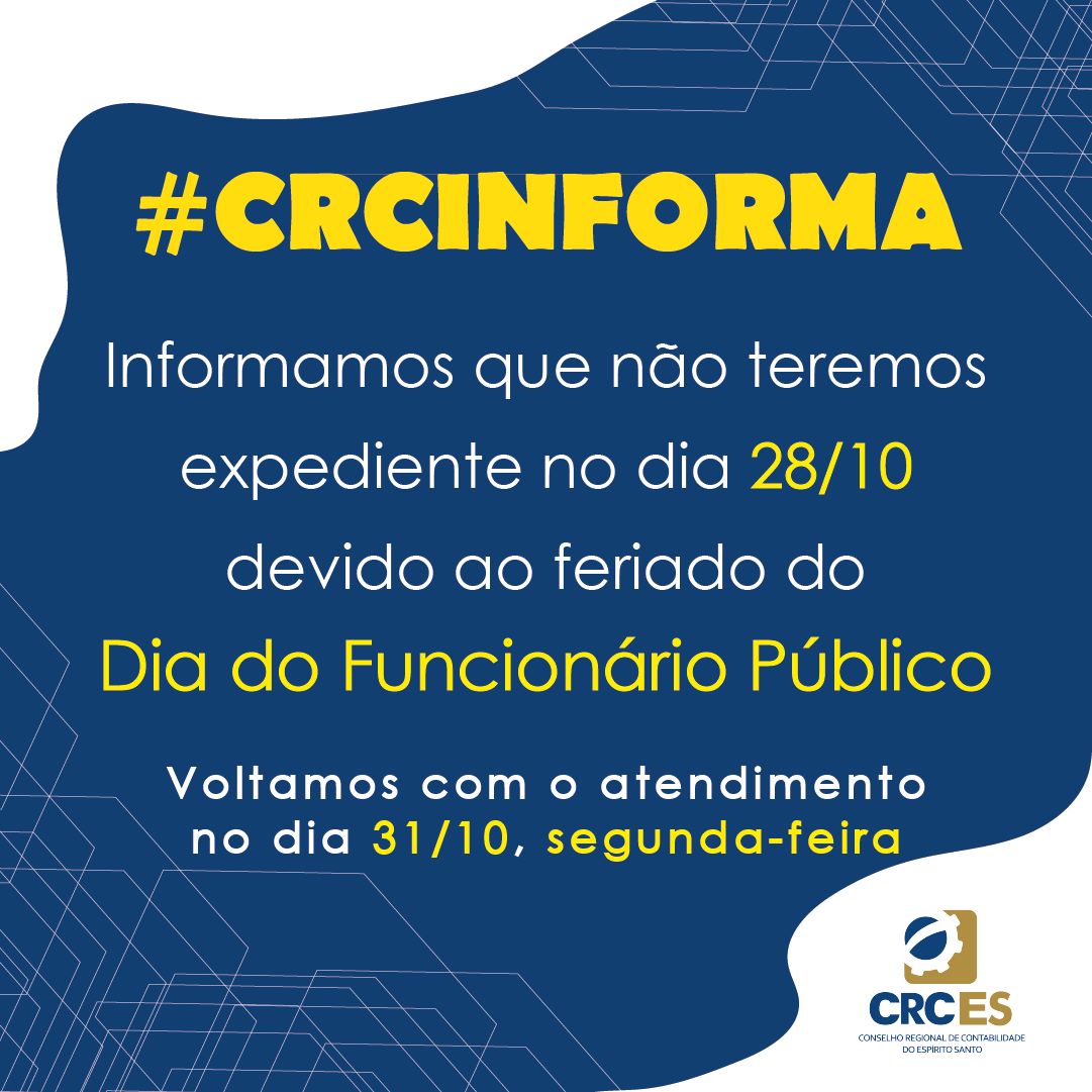 Sexta-feira, 28 sem expediente na sede do CRCES