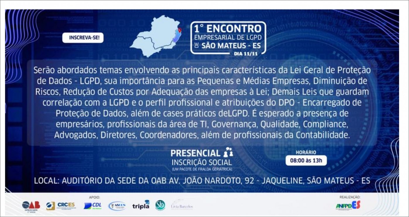 CRCES apoia o 1º Encontro Empresarial de LGPD de São Mateus