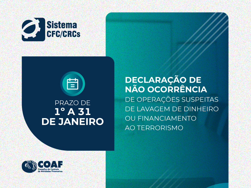 Prazo para envio da Declaração de Não Ocorrência ao CFC termina em 31 de Janeiro
