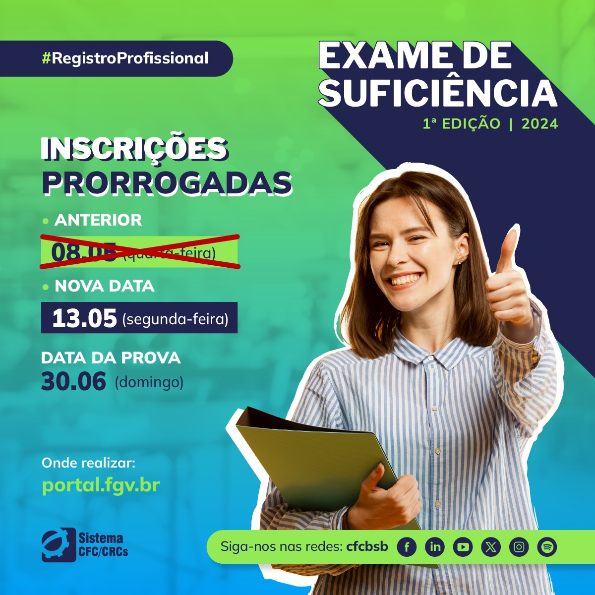 Comunicado: prorrogação do prazo de inscrição e pagamento do Exame de Suficiência
