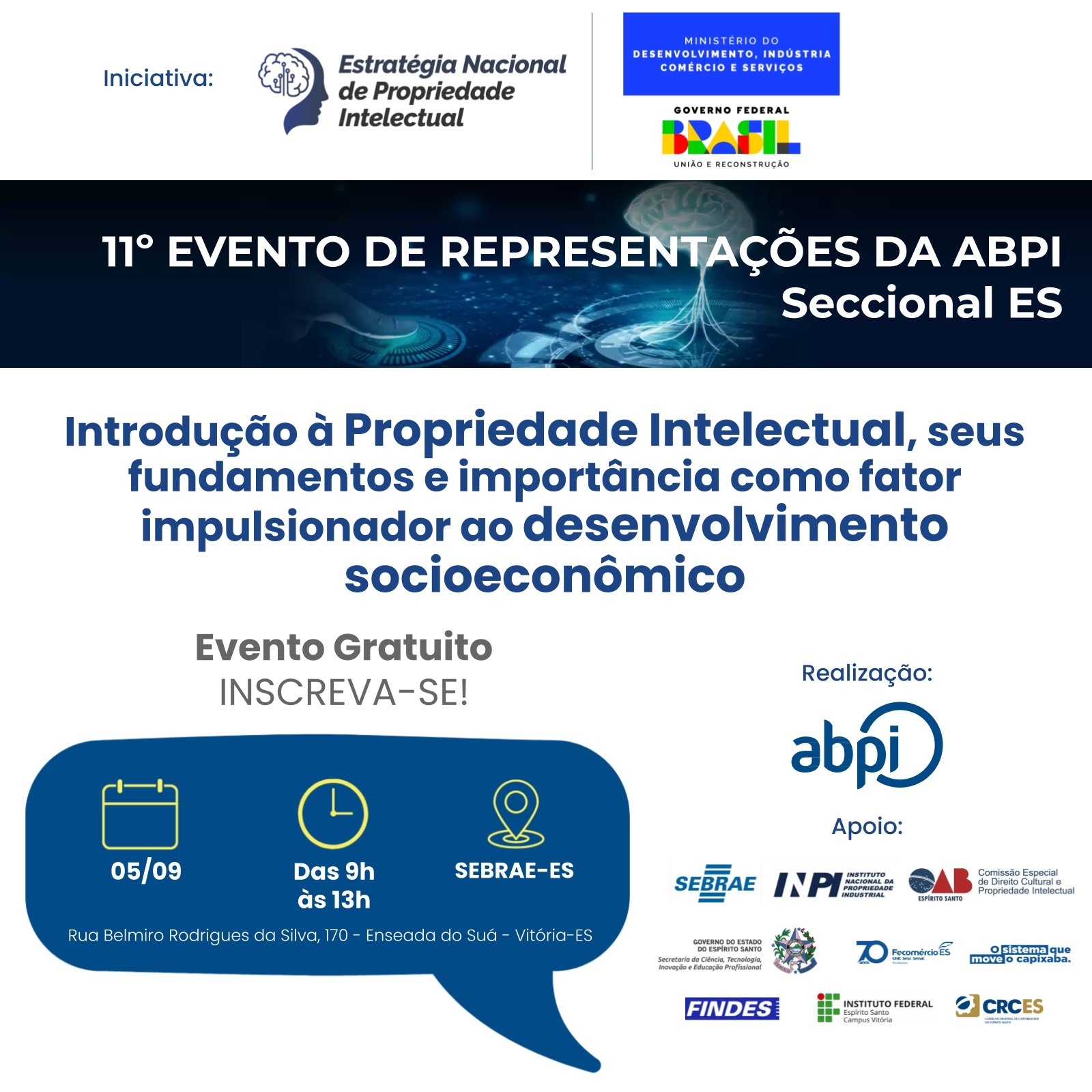 Participe do 11º Evento de Representações da ABPI em Vitória para promover a Propriedade Intelectual