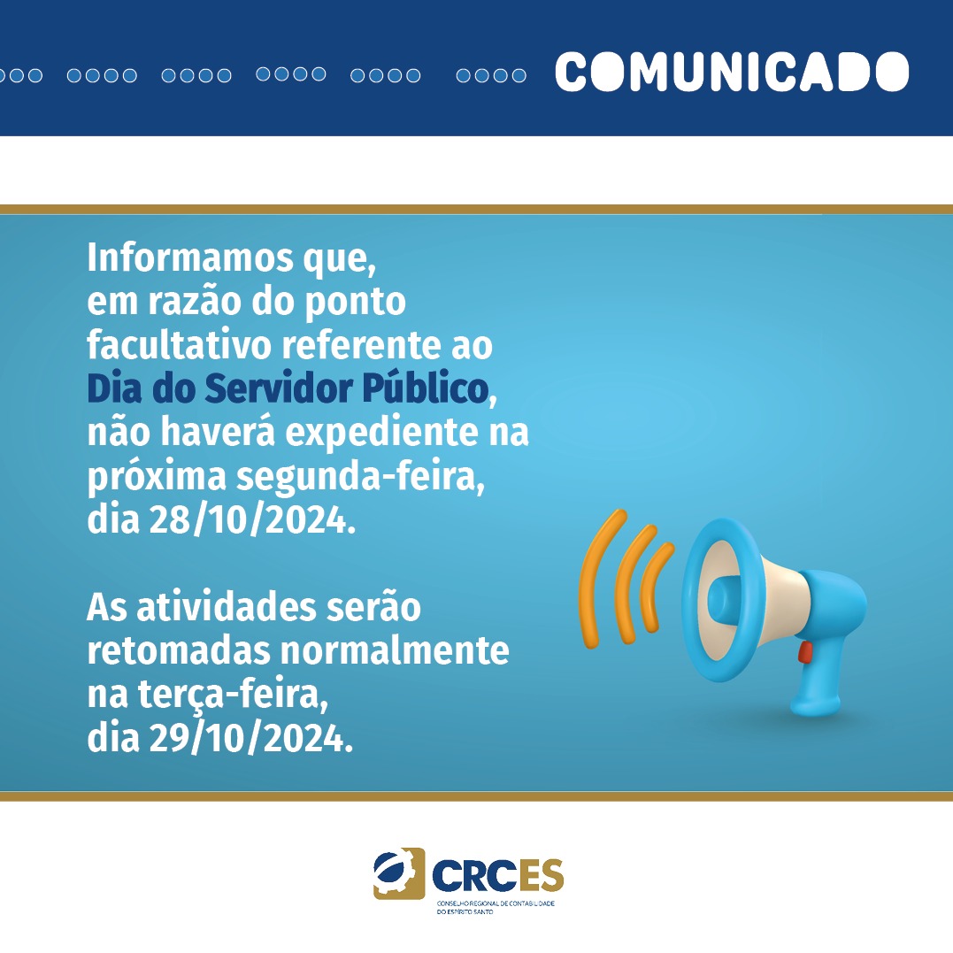 COMUNICADO: Não haverá atendimento no CRCES