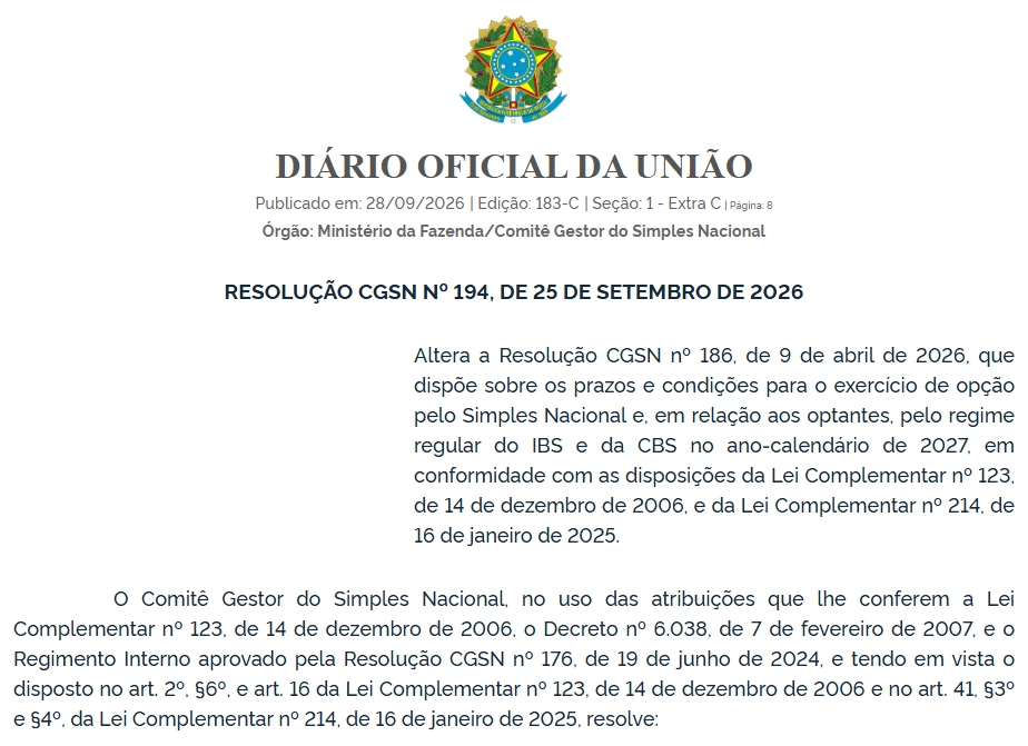CGSN prorroga prazos do Simples Nacional e do regime de IBS e CBS